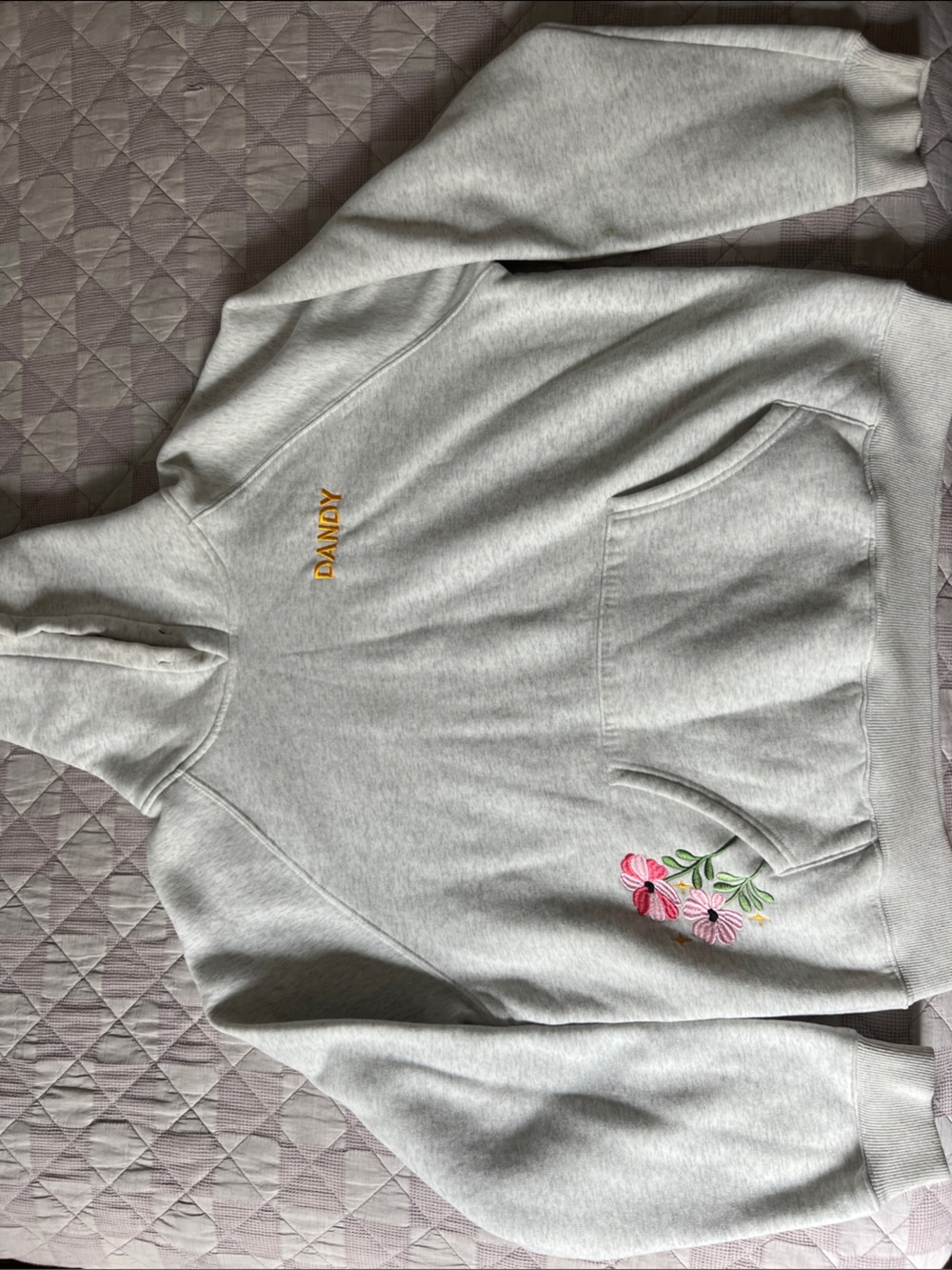 Dandy Worldwide “Gift Giving” Light Gray Floral Embroidered Hoodie - Picture 2 of 6